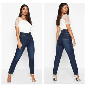 NEW Boohoo High Waisted Mom Jeans in Dark Blue